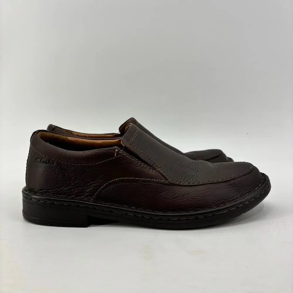 Clarks Mens Size 7 Brown Loafers Slip On Leather Ortholite Casual